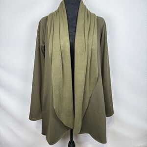 Anthropologie Drew Open Front Fleece Lined Cardigan Pockets Green Small